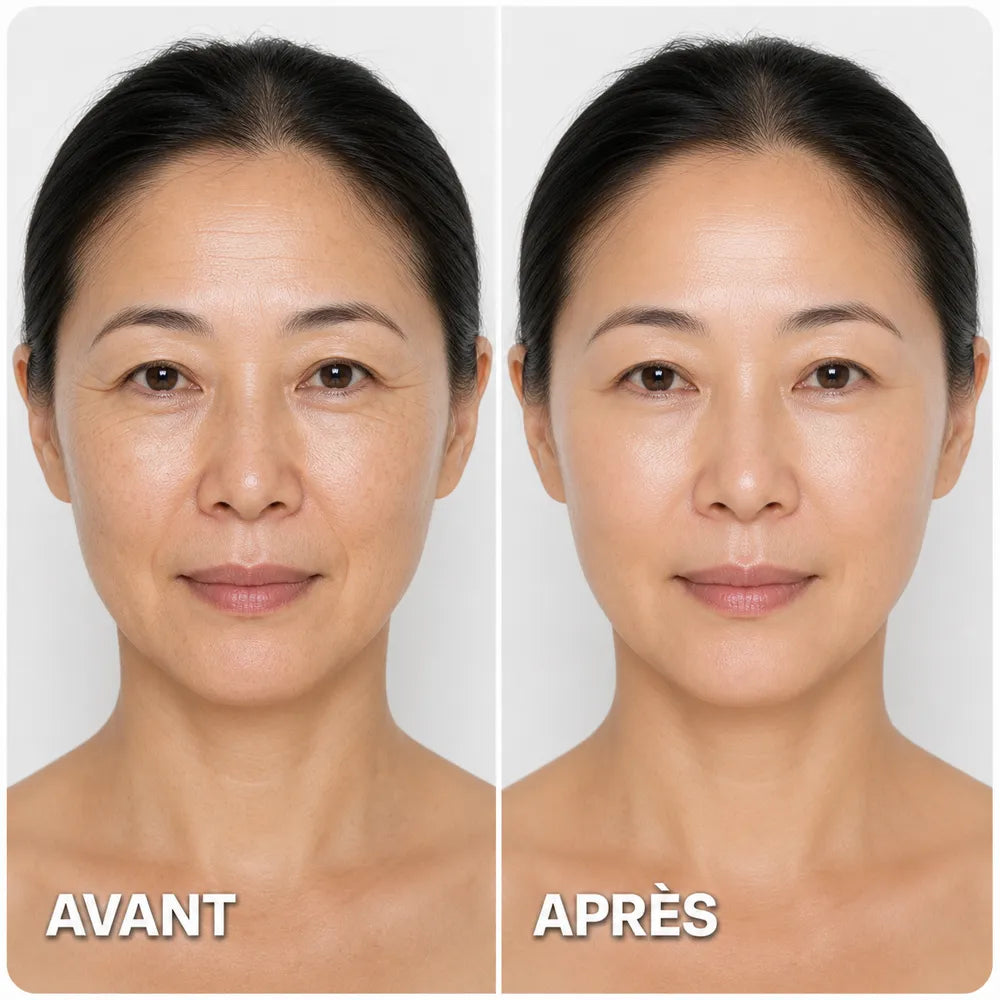Comparaison illustrative avant et après sur une femme d’environ 44 ans