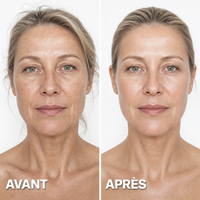 Avant et après : peau du visage et du cou plus lisse et teint unifié