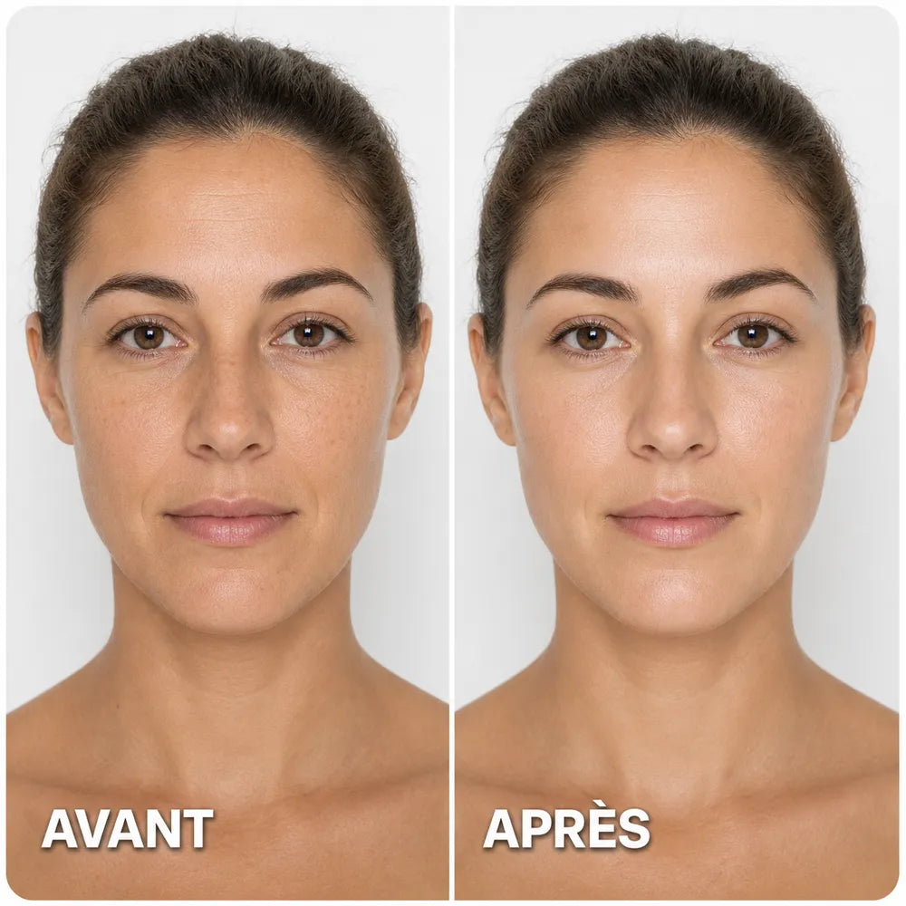 Comparaison illustrative avant et après sur une femme d’environ 29 ans